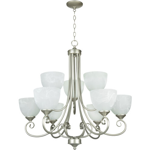 Raleigh 9 Light 31 inch Satin Nickel Chandelier Ceiling Light in Faux Alabaster Glass