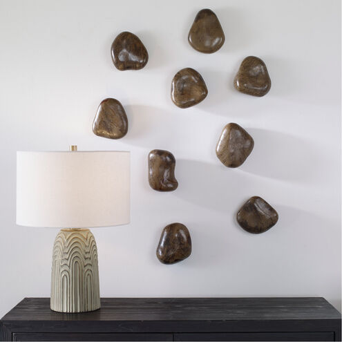 Pebbles Walnut Brown Wood Wall Decor, Set of 9