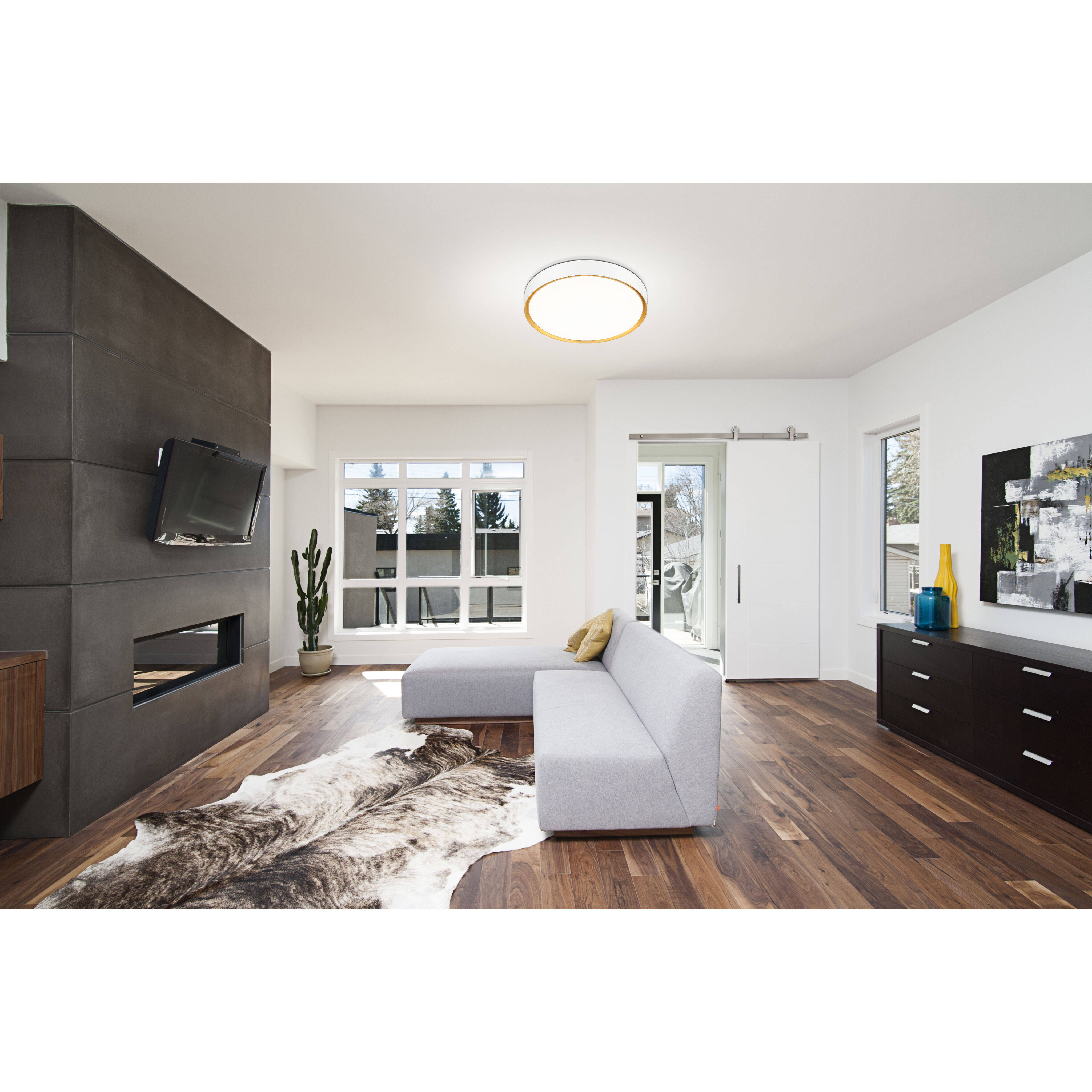 Kawan LED 20 inch Matte White and Modern Gold Flush Mount Ceiling Light