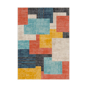 City 87 X 63 inch Coral/Mustard/Light Gray/Beige/Aqua/Taupe/Black Rugs, Rectangle