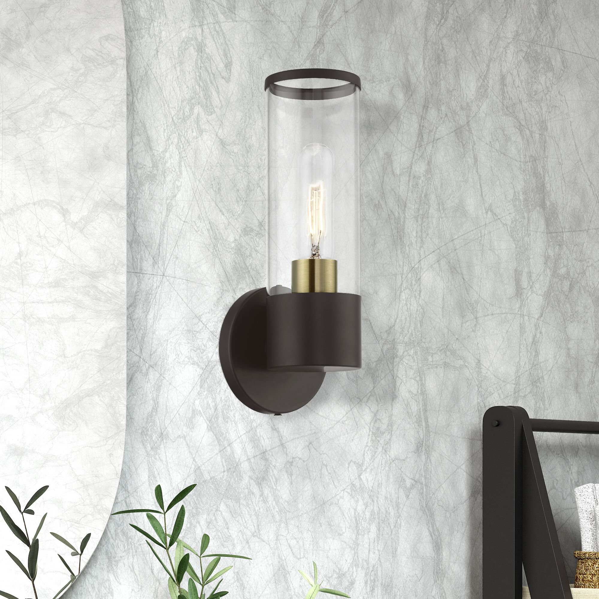 Banca 1 Light 4 inch Bronze with Antique Brass Accent ADA Single Sconce Wall Light, Single