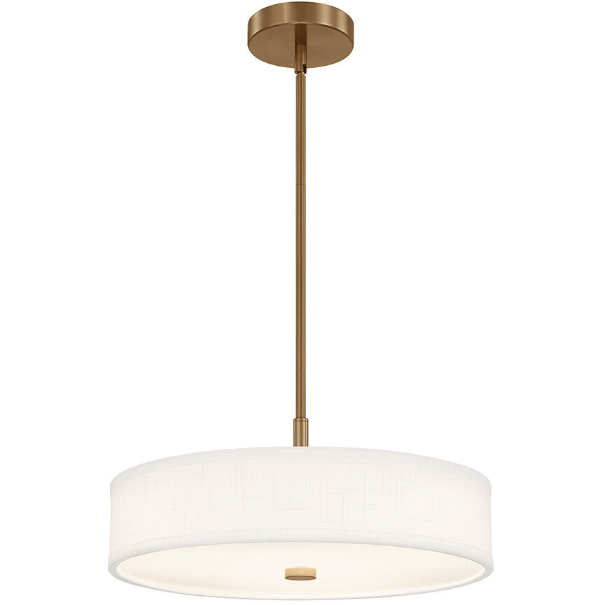 Textile Collection - Genova Family 18 inch Brushed Brass Pendant Ceiling Light in 18" D x 18" W x 7.5" H, White Linen, EVOLV