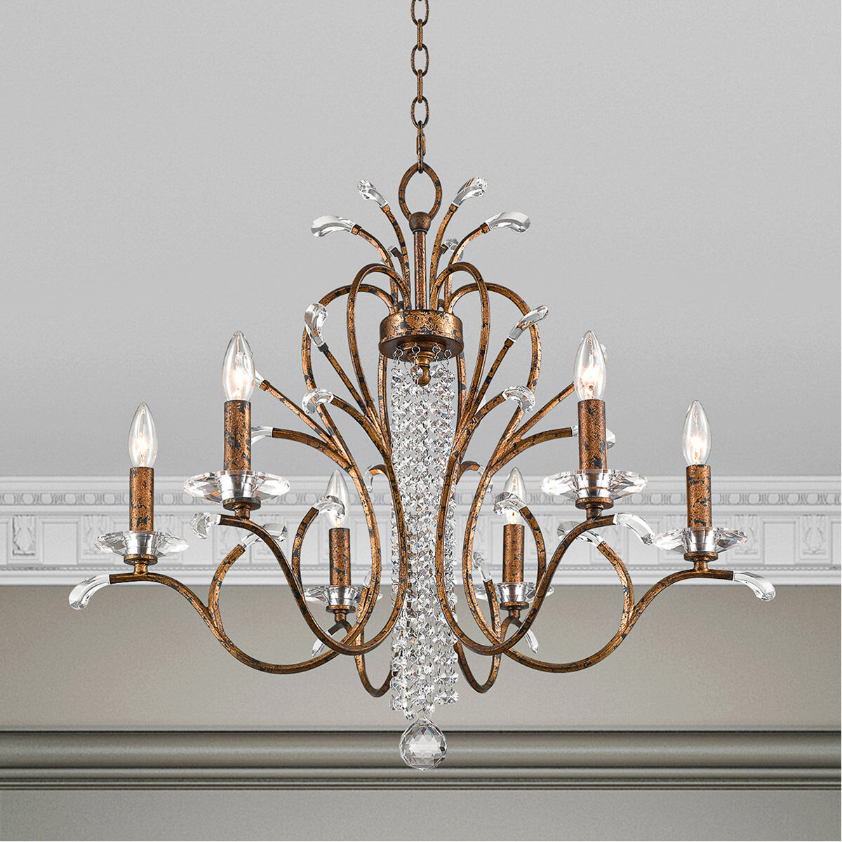 Serafina 6 Light 28 inch Hand Applied Venetian Golden Bronze Chandelier Ceiling Light