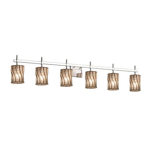 Wire Glass 6 Light 49 inch Polished Chrome Bath Bar Wall Light in Grid with Clear Bubbles, Square with Flat Rim, Incandescent
