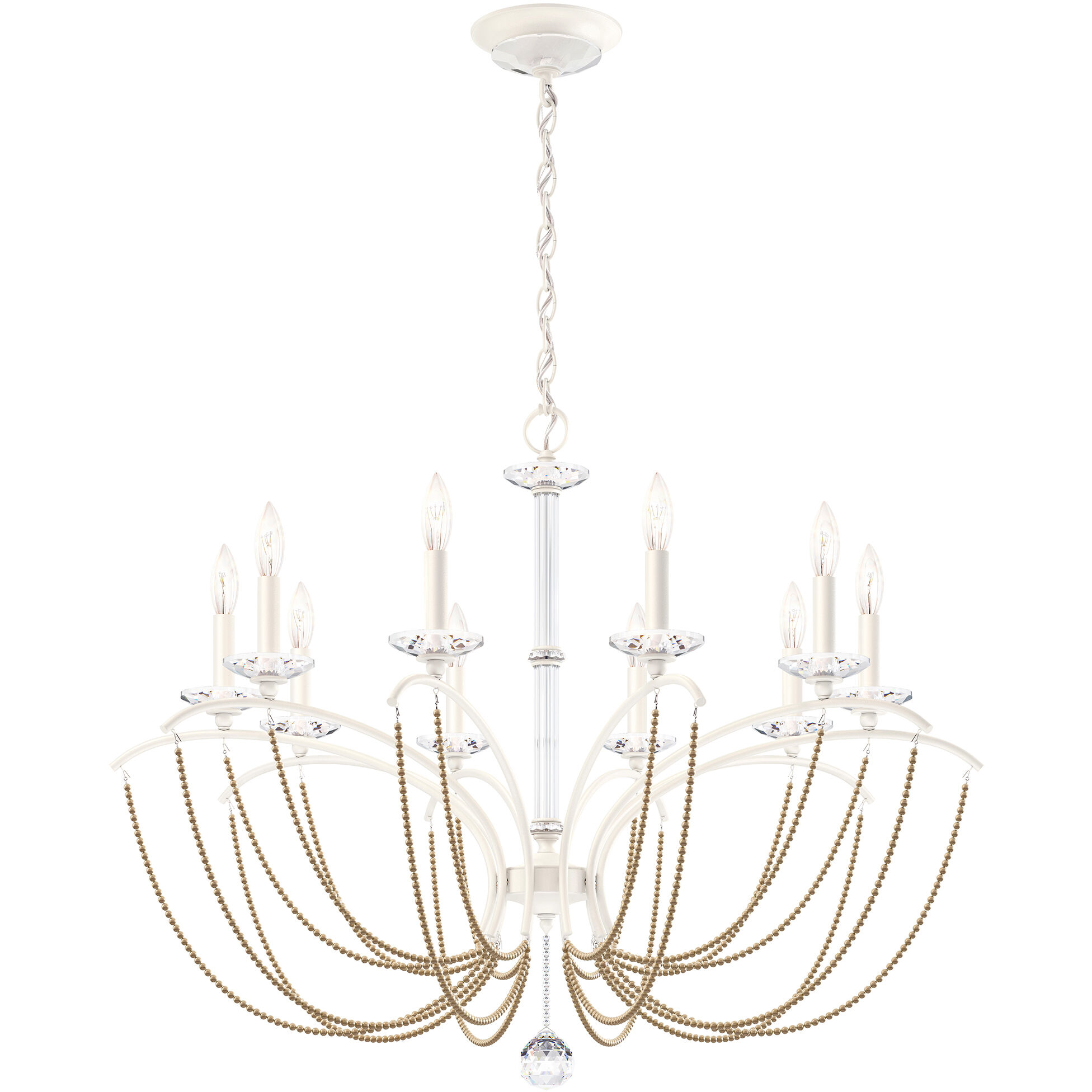 Priscilla 10 Light White Chandelier Ceiling Light in Bronze Pearl, Adjustable Height