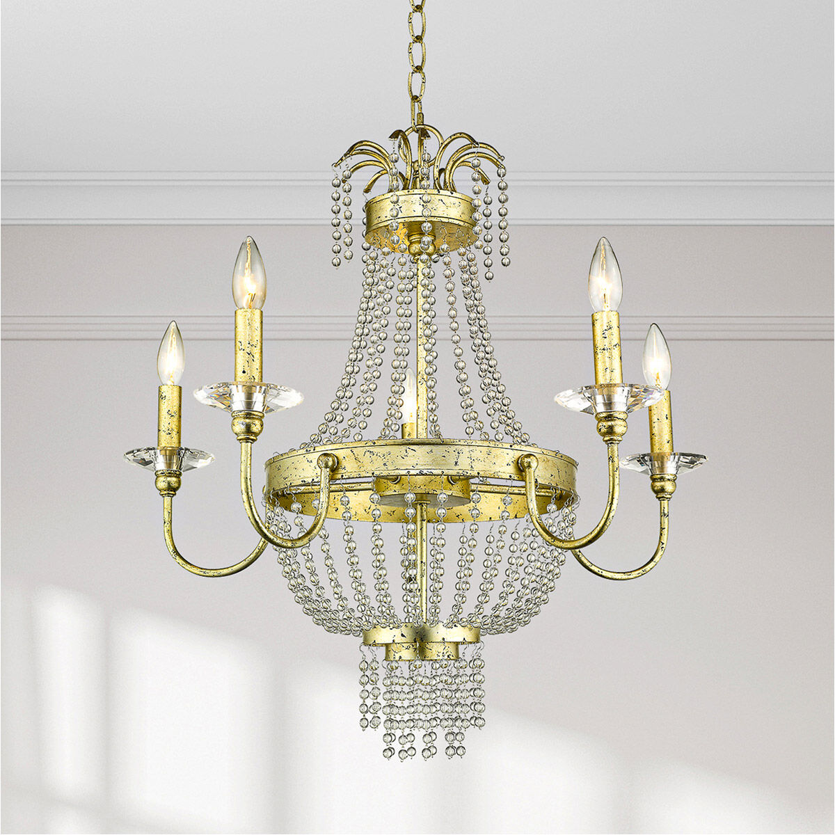 Valentina 5 Light 26 inch Hand Applied Winter Gold Chandelier Ceiling Light