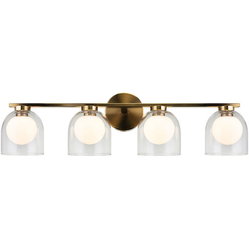 Derbishone 4 Light 28.63 inch Aged Gold Brass Wall Sconce Wall Light in Aged Gold Brass and Clear