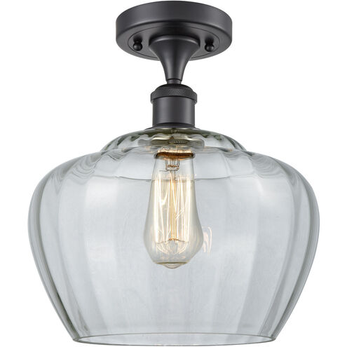 Ballston Large Fenton 1 Light 11 inch Matte Black Semi-Flush Mount Ceiling Light in Clear Glass, Ballston