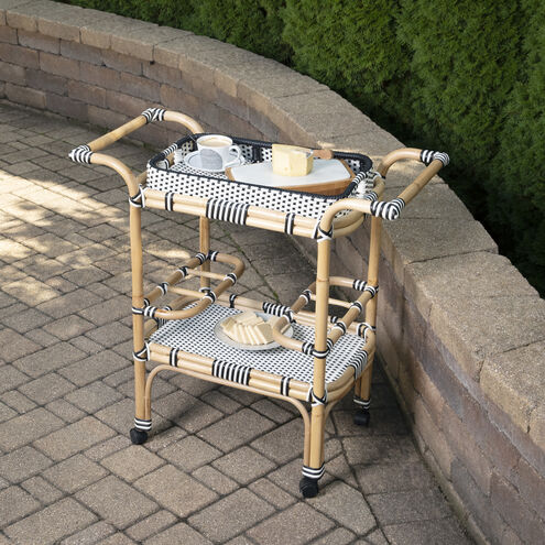 Selena & Rattan Bar Cart in Black and White,Natural