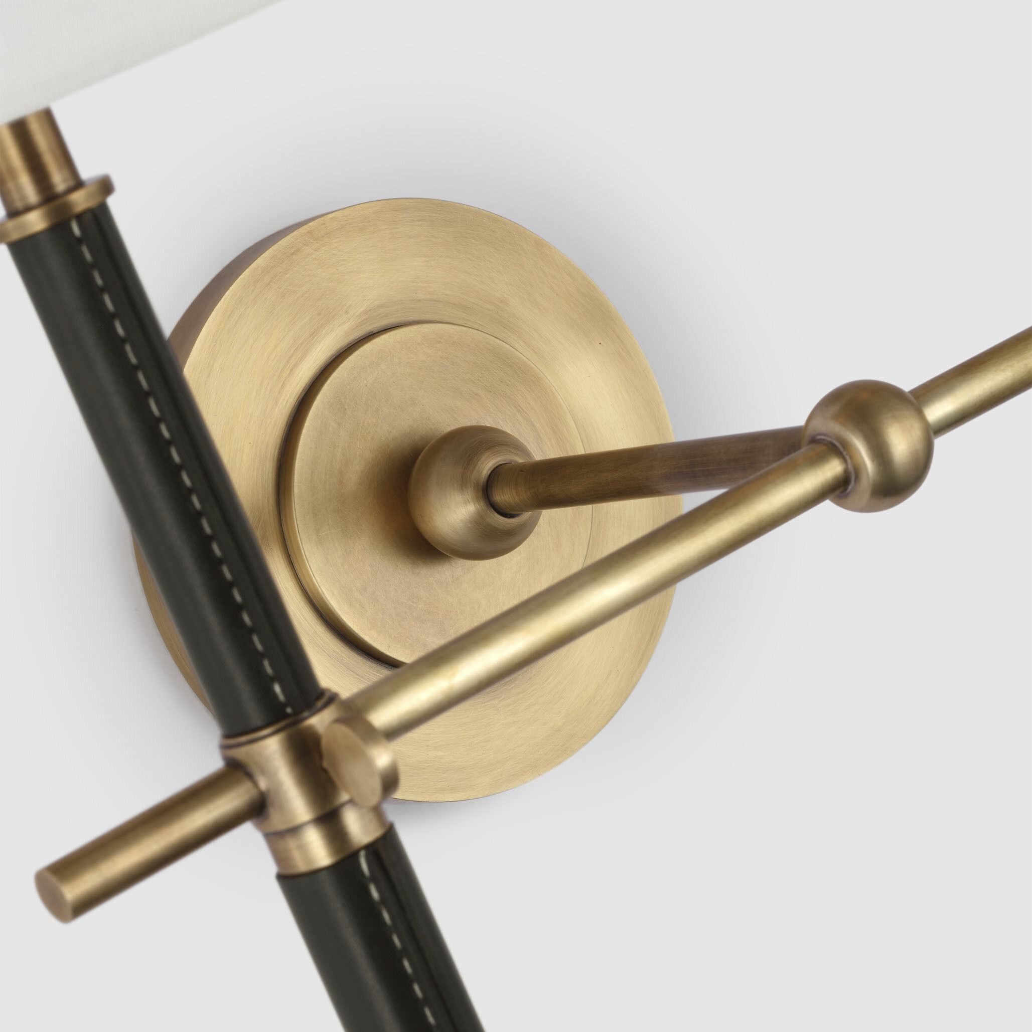 Thomas O'Brien Bryant2 LED 16 inch Hand-Rubbed Antique Brass and Chocolate Leather Wrapped Double Tail Sconce Wall Light, Large