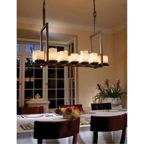 Candlearia 14 Light Matte Black Chandelier Ceiling Light in Amber (CandleAria), Cylinder with Melted Rim, Incandescent
