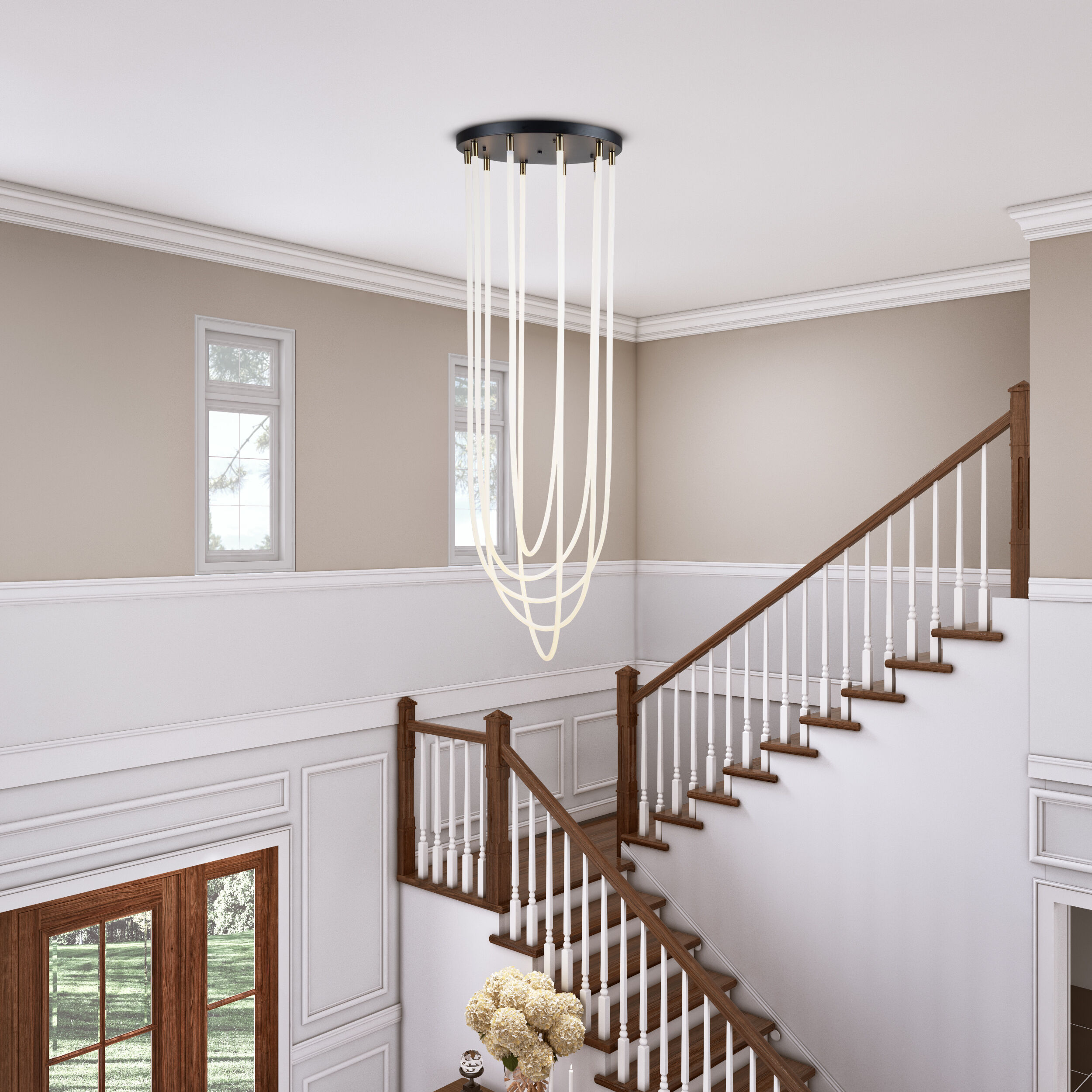 Cascata LED 21.5 inch Black and Brushed Brass Down Chandelier Ceiling Light