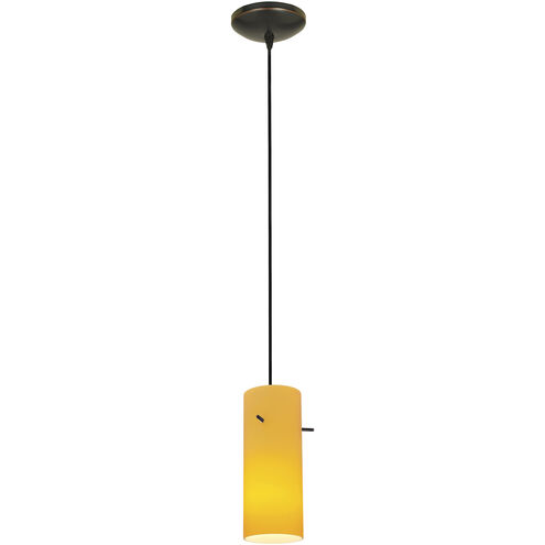 Cylinder 1 Light 4 inch Oil Rubbed Bronze Pendant Ceiling Light in Amber, Cord