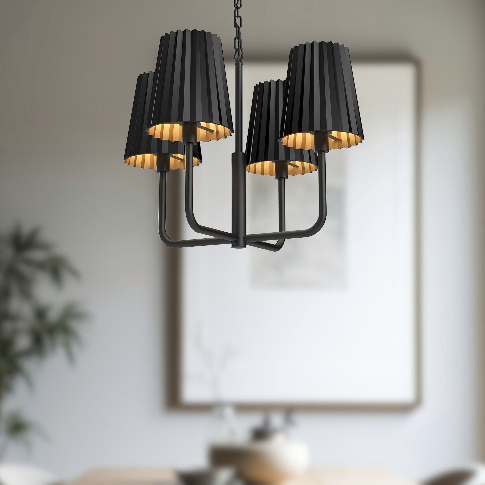 Alora Mood Plisse 4 Light 22.5 inch Matte Black Chandelier Ceiling Light