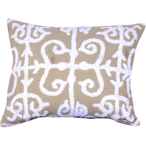 Embroidered 16 inch Taupe and White Pillow