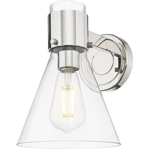 Downtown Urban Lawton Cone Armed Sconce Wall Light in Polished Nickel, Clear