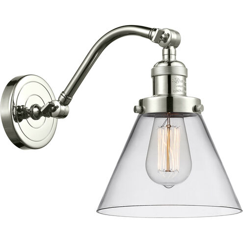 Franklin Restoration Large Cone 1 Light 8 inch Polished Nickel Sconce Wall Light in Clear Glass, Franklin Restoration