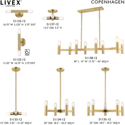 Copenhagen 8 Light 40 inch Satin Brass Linear Chandelier Ceiling Light