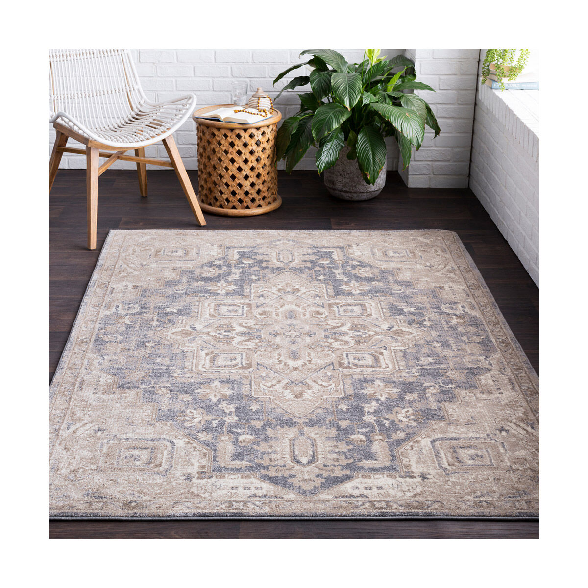 Ayasofya 71 X 48 inch Camel/Cream/Medium Gray/Charcoal/Dark Brown Rugs, Rectangle