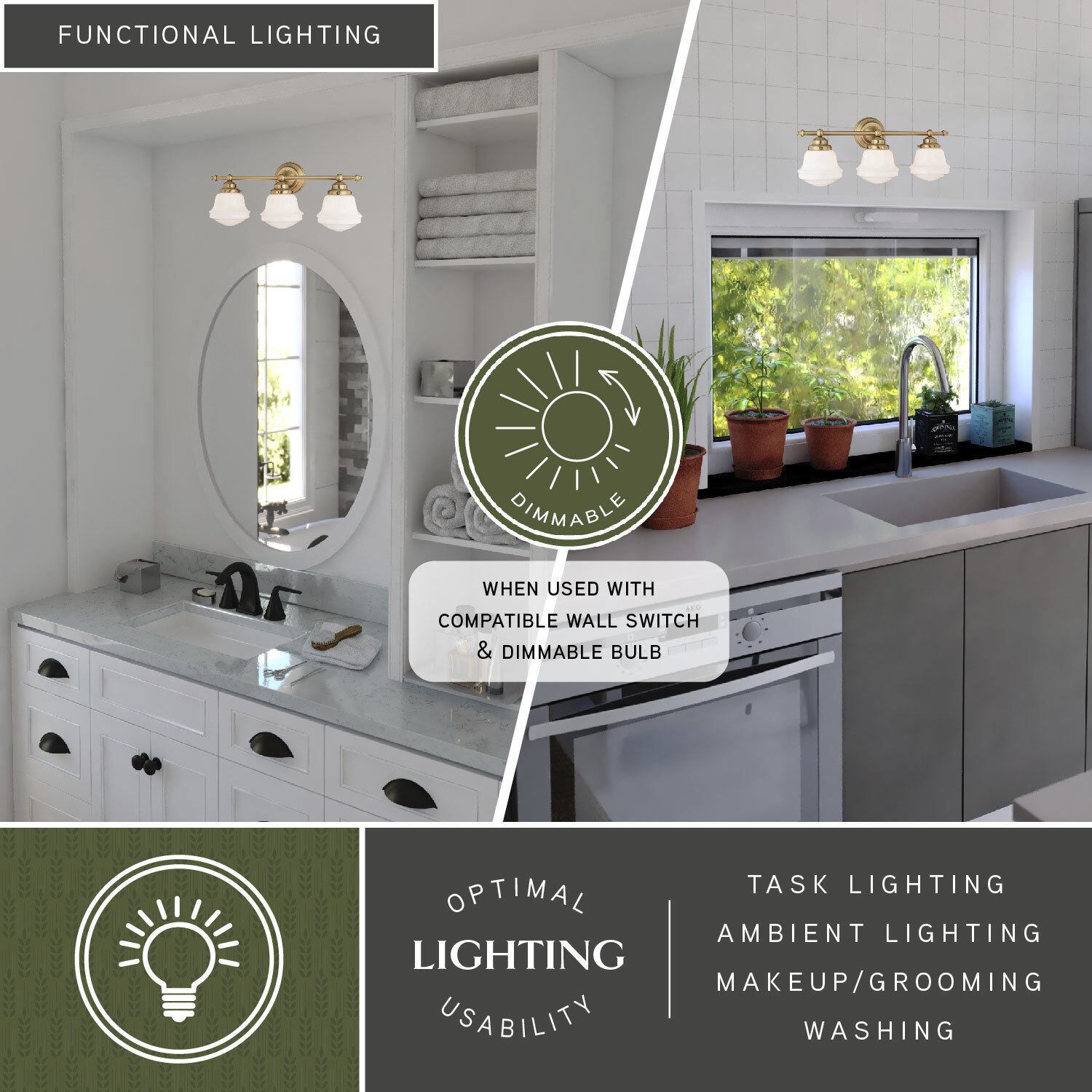 Huntley LED 24 inch Natural Brass Bathroom Light Wall Light