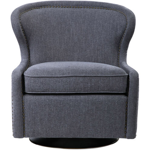 Biscay Dark Charcoal Gray Fabric and Antique Brass Swivel Chair