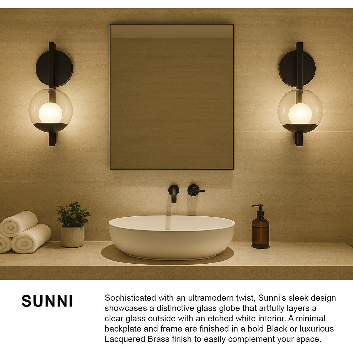 Sunni LED 8.5 inch Black Bath Sconce Wall Light, Medium