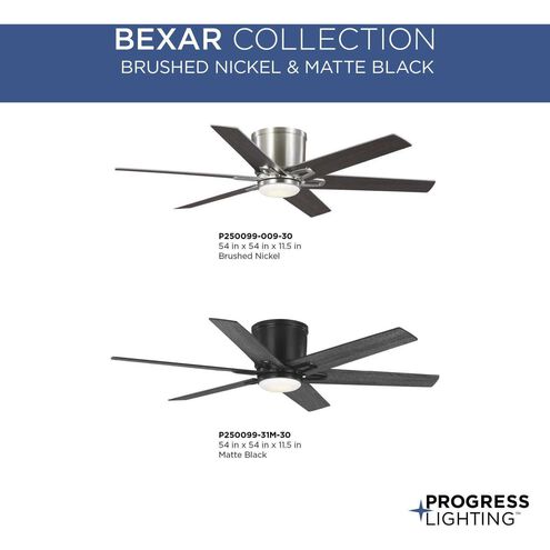 Bexar 54 inch Brushed Nickel with Silver/Dark Cherry Blades Ceiling Fan, Progress LED