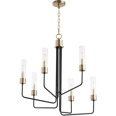 Helix 6 Light 28 inch Noir with Aged Brass Chandelier Ceiling Light