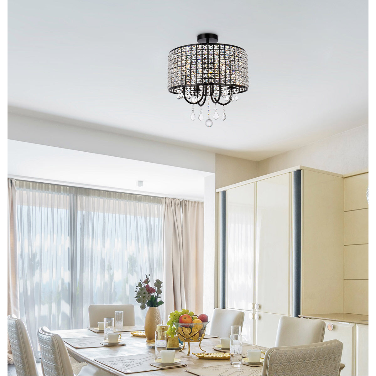 Elise 4 Light 17 inch Black Flush Mount Ceiling Light