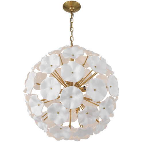 Esme 9 Light 22.5 inch Aged Brass Chandelier Ceiling Light in Floral Glass Petals White