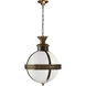 E. F. Chapman Crown Top 3 Light 15 inch Bronze with Antique Brass Accents Foyer Pendant Ceiling Light in White Glass, Bronze and Antique Burnished Brass