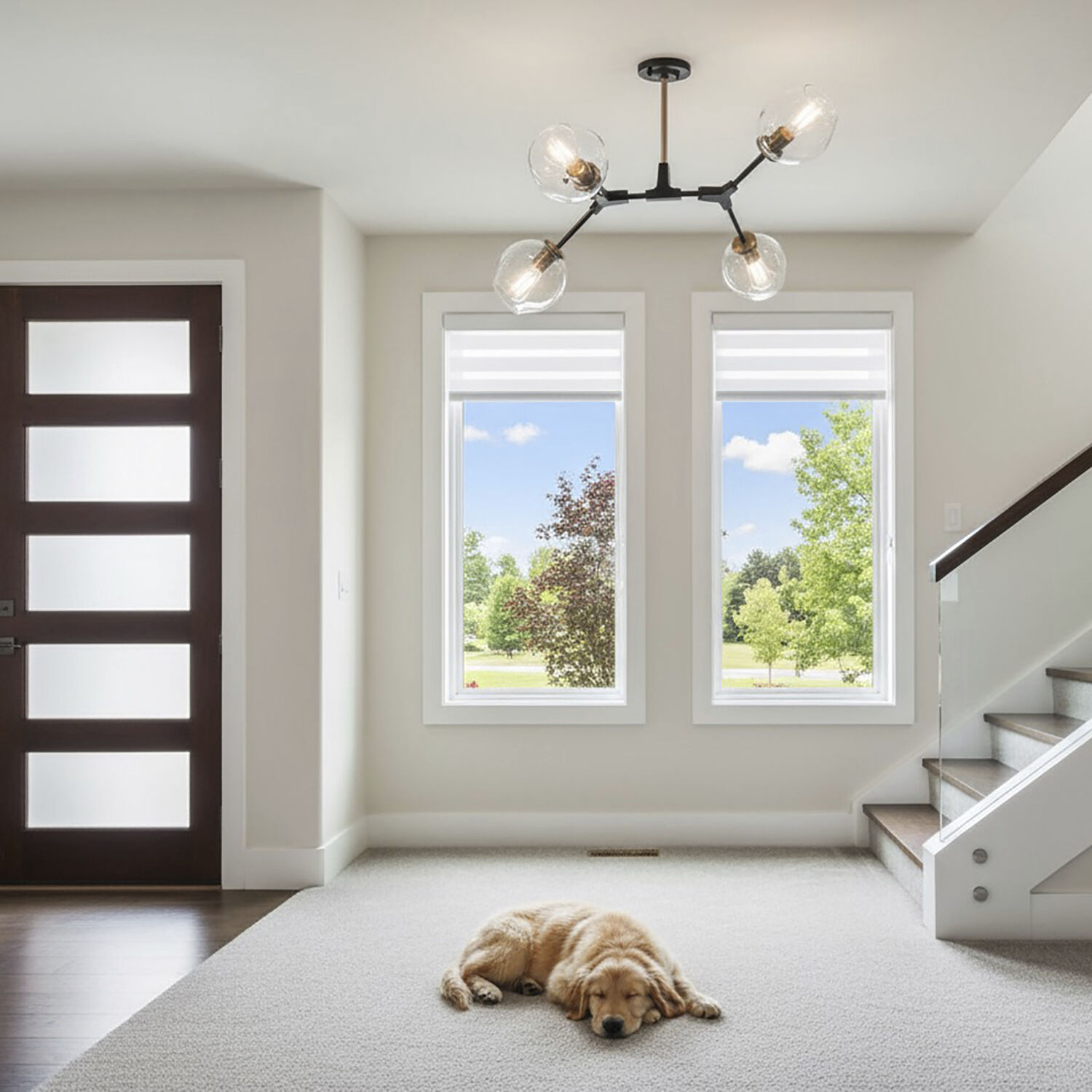 Organic LED 29 inch Vintage Brass Semi-Flush Mount Ceiling Light