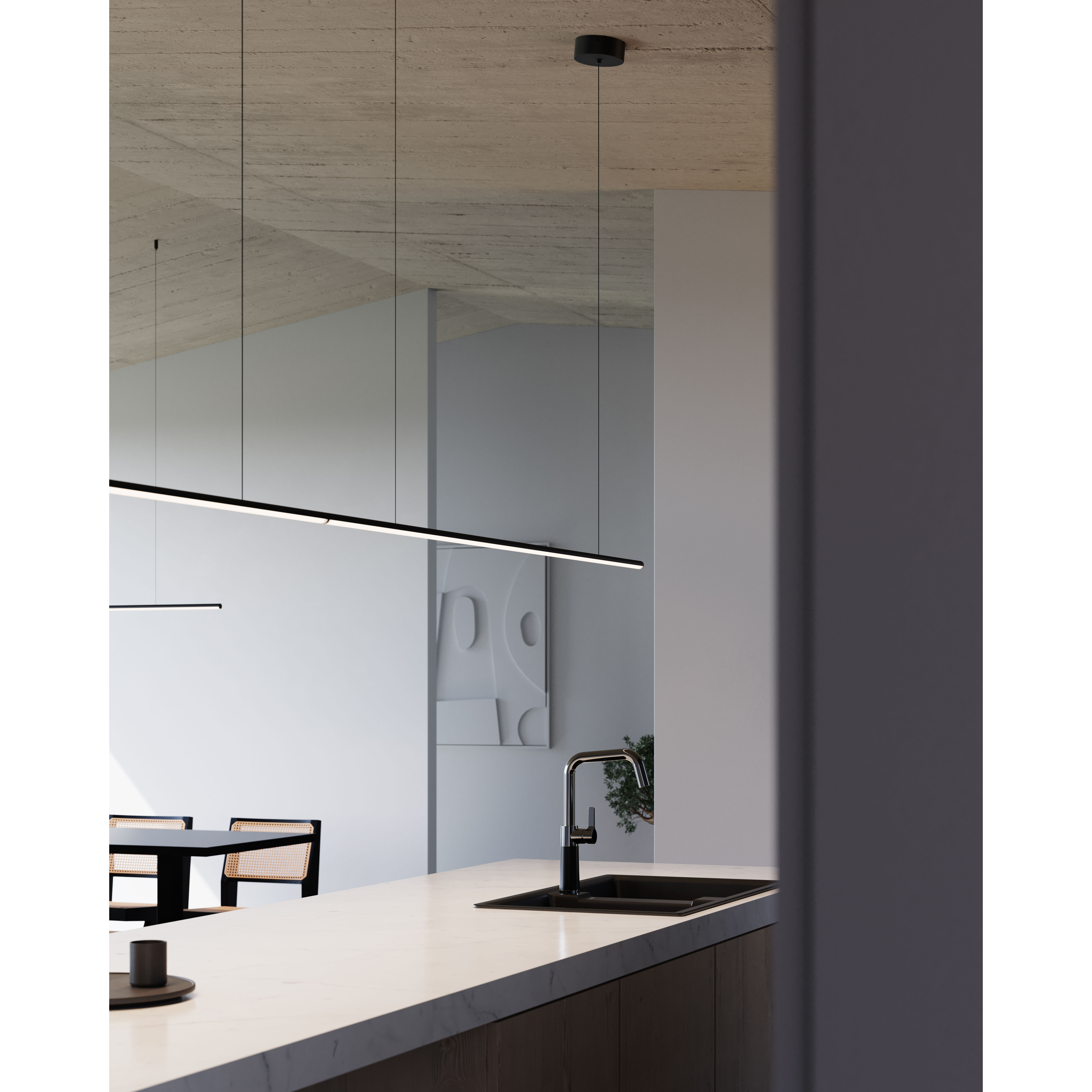 Fino LED 70 inch Satin Black Linear Pendant Ceiling Light in 3000K