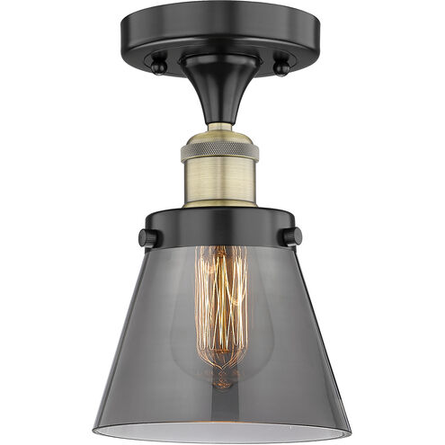 Cone 1 Light 6.25 inch Black Antique Brass Semi-Flush Mount Ceiling Light