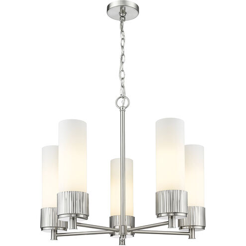 Bolivar 5 Light 25 inch Satin Nickel Chandelier Ceiling Light in Matte White Glass