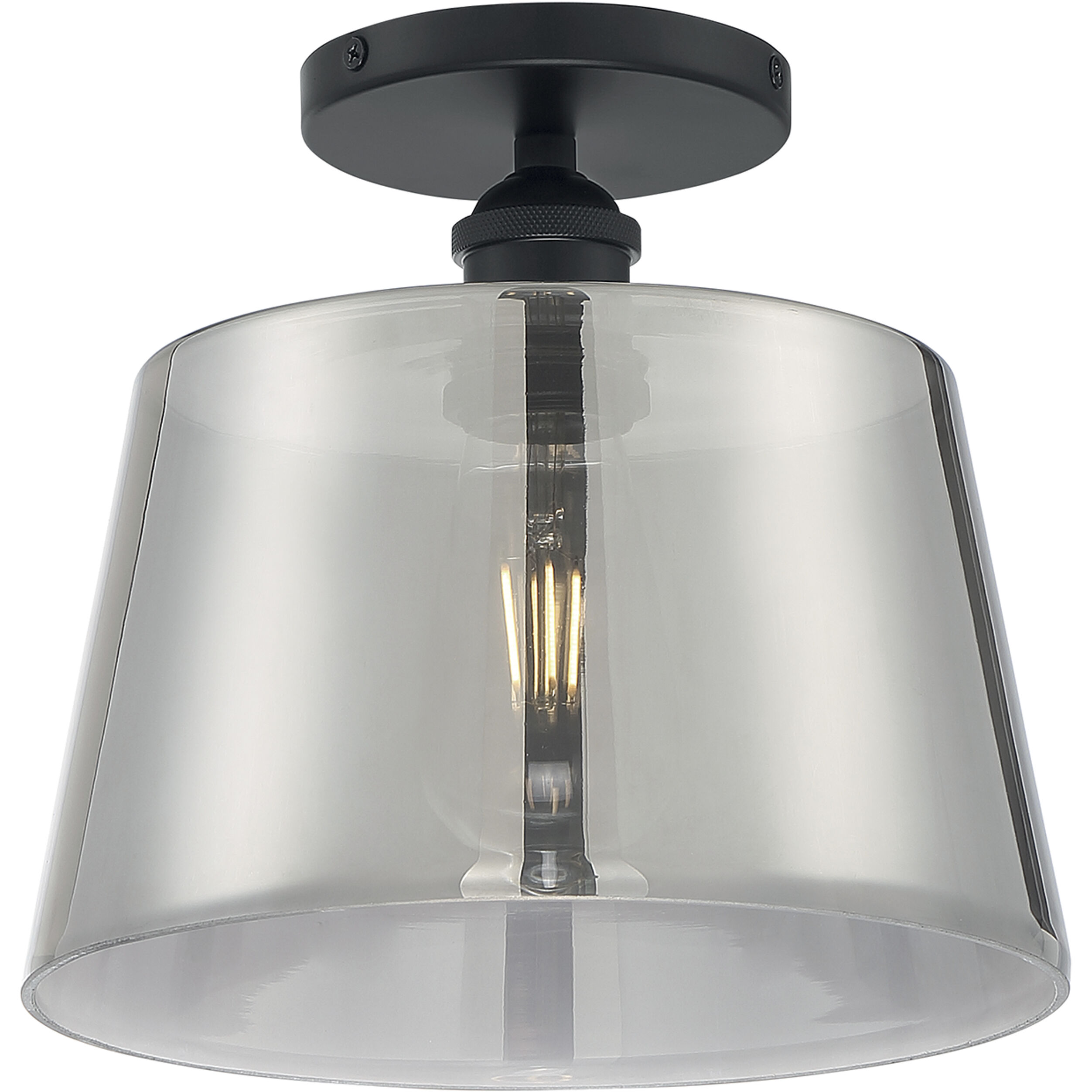 Motif 1 Light 10 inch Black and Smoked Glass Semi Flush Mount Fixture Ceiling Light