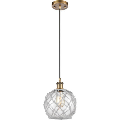 Ballston Farmhouse Rope 1 Light 8 inch Brushed Brass Mini Pendant Ceiling Light in Clear Glass with White Rope, Ballston