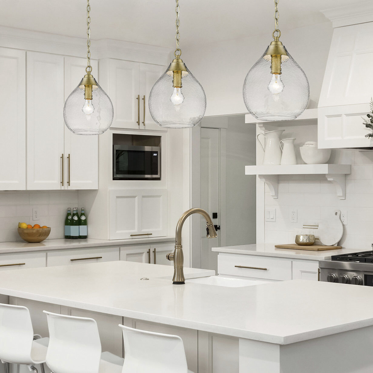 Ariella 1 Light 9.88 inch Brushed Champagne Brass Pendant Ceiling Light in Clear Hammered, Small