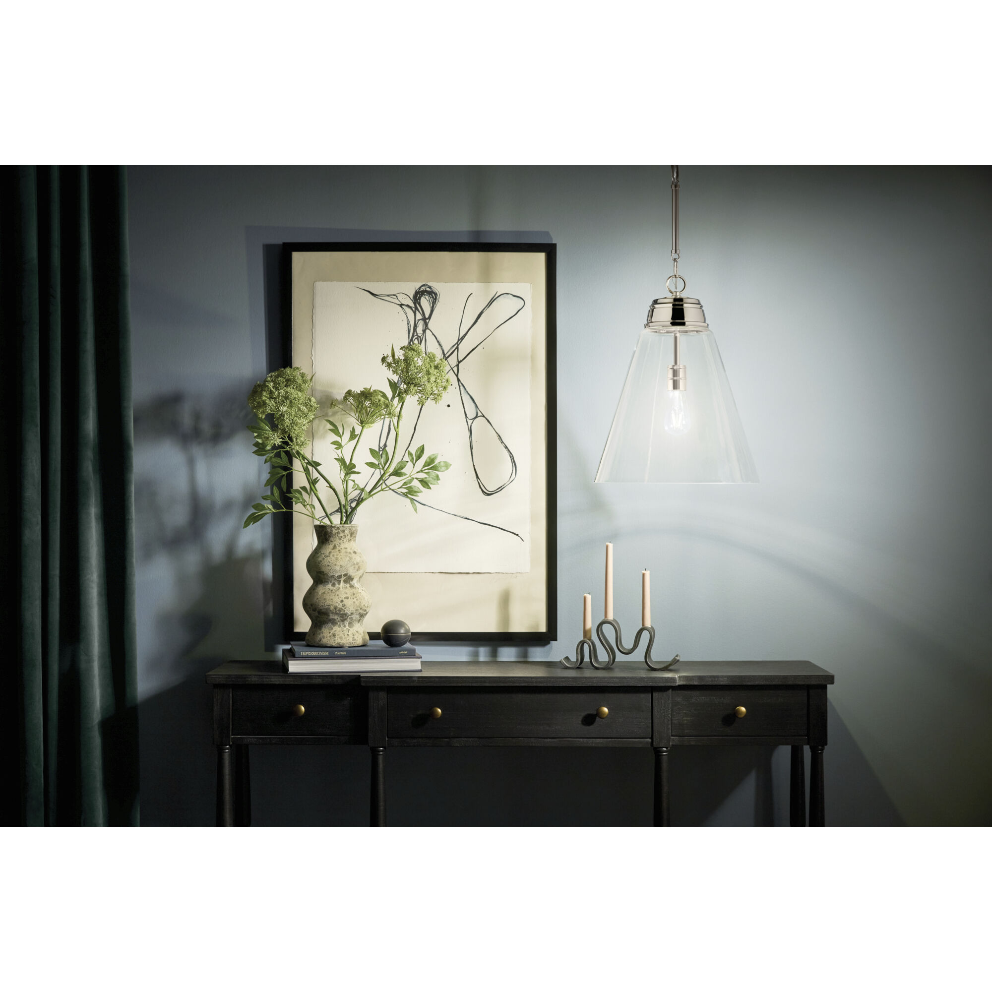 Marsailli 1 Light Polished Nickel Pendant Ceiling Light, Large