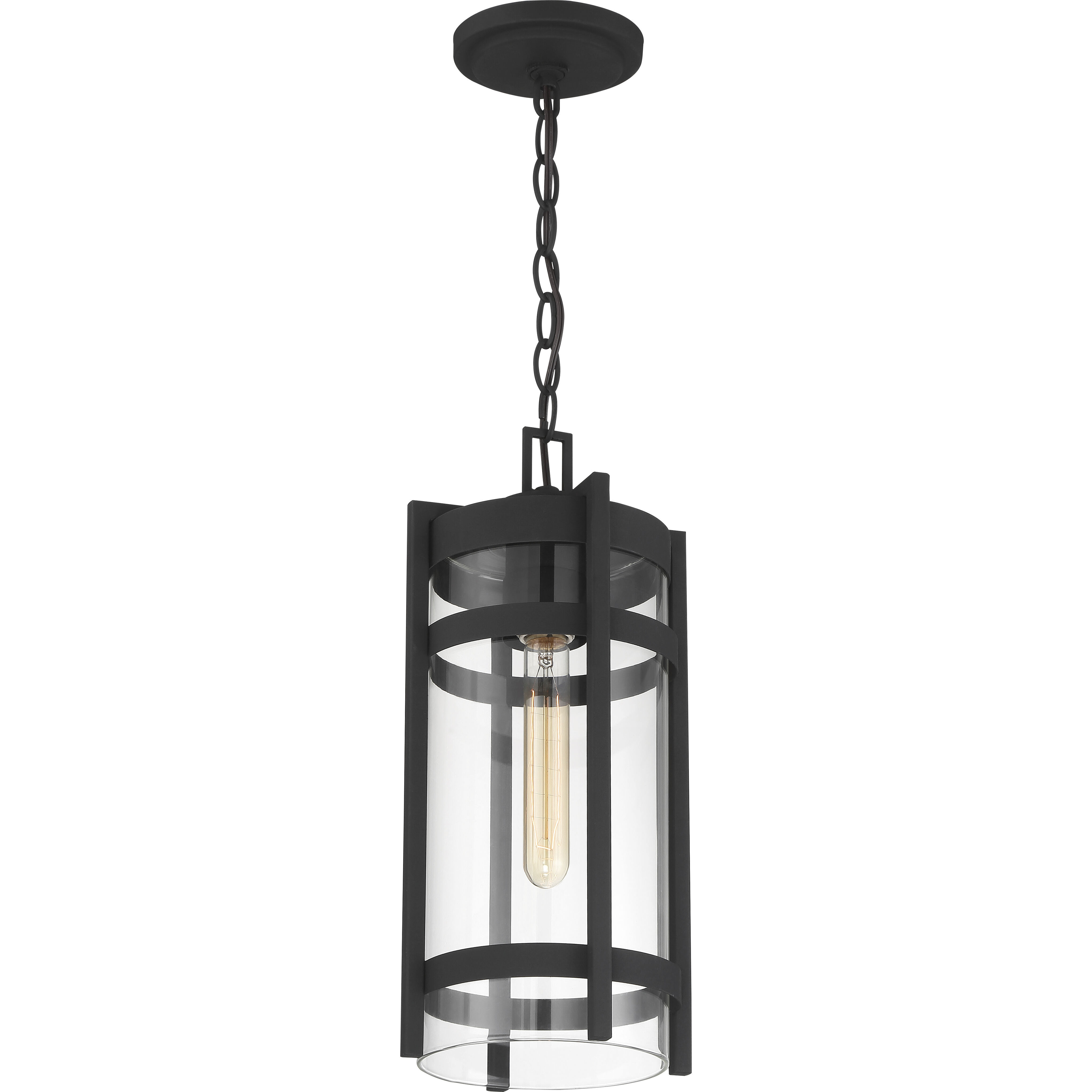 Tofino 1 Light 7 inch Textured Black and Clear Seeded Outdoor Hanging Lantern