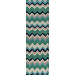 Frontier 96 X 30 inch Dark Green, Bright Blue, Beige, Tan, Violet Rug