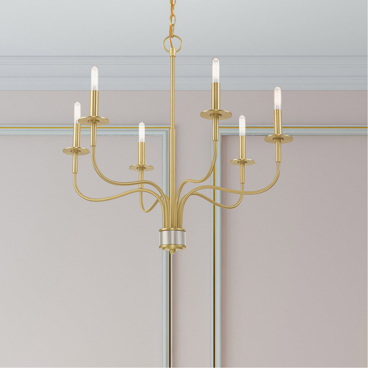 Lisbon 6 Light 26 inch Satin Brass Chandelier Ceiling Light