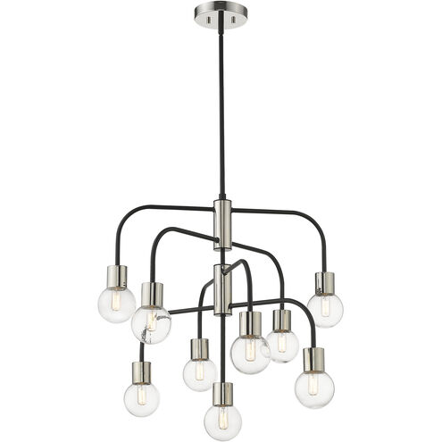 Neutra 9 Light 27 inch Matte Black/Polished Nickel Chandelier Ceiling Light