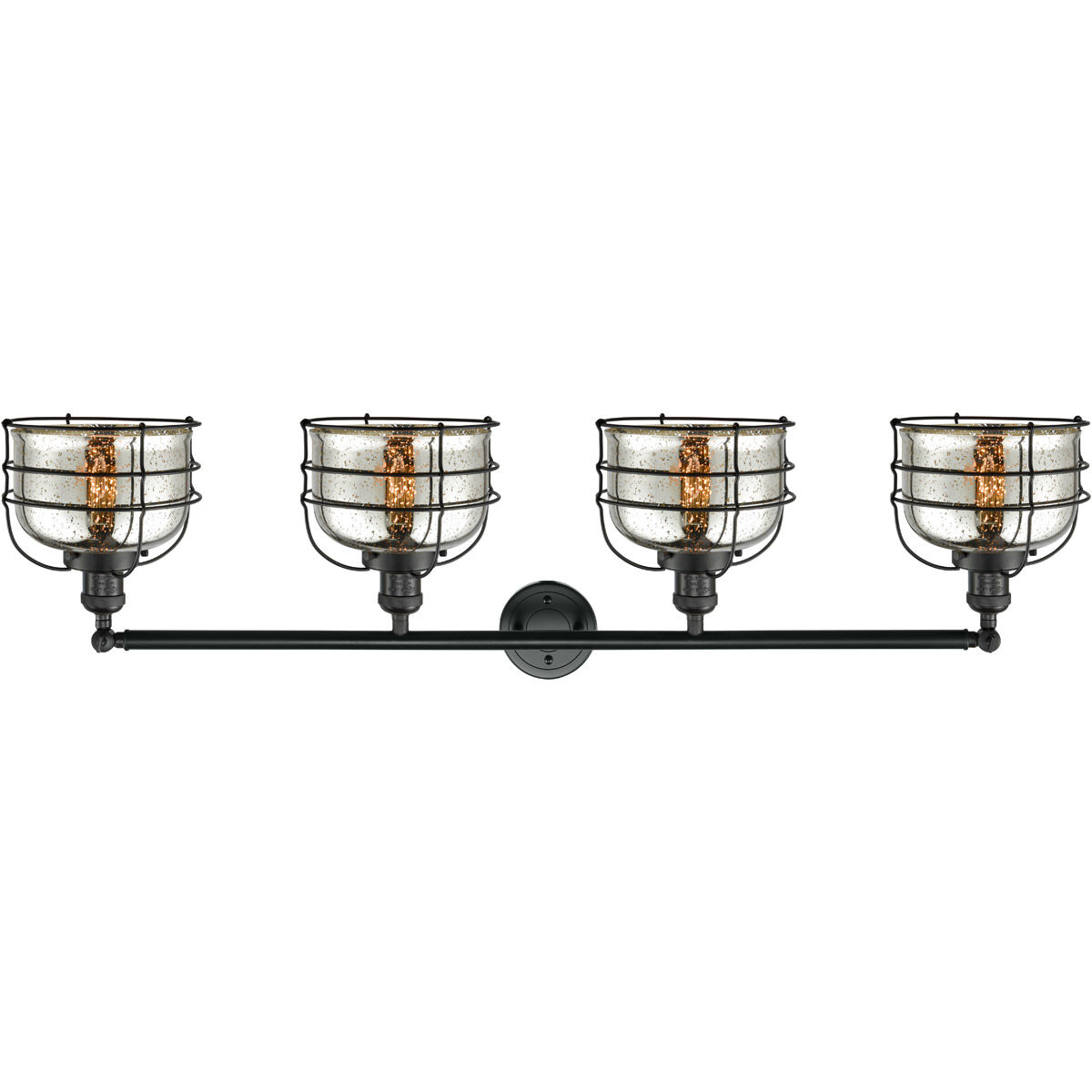 Franklin Restoration Large Bell Cage LED 45 inch Matte Black Bath Vanity Light Wall Light in Silver Plated Mercury Glass, Franklin Restoration