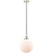 Edison Beacon LED 12 inch Polished Nickel Mini Pendant Ceiling Light in Matte White Glass