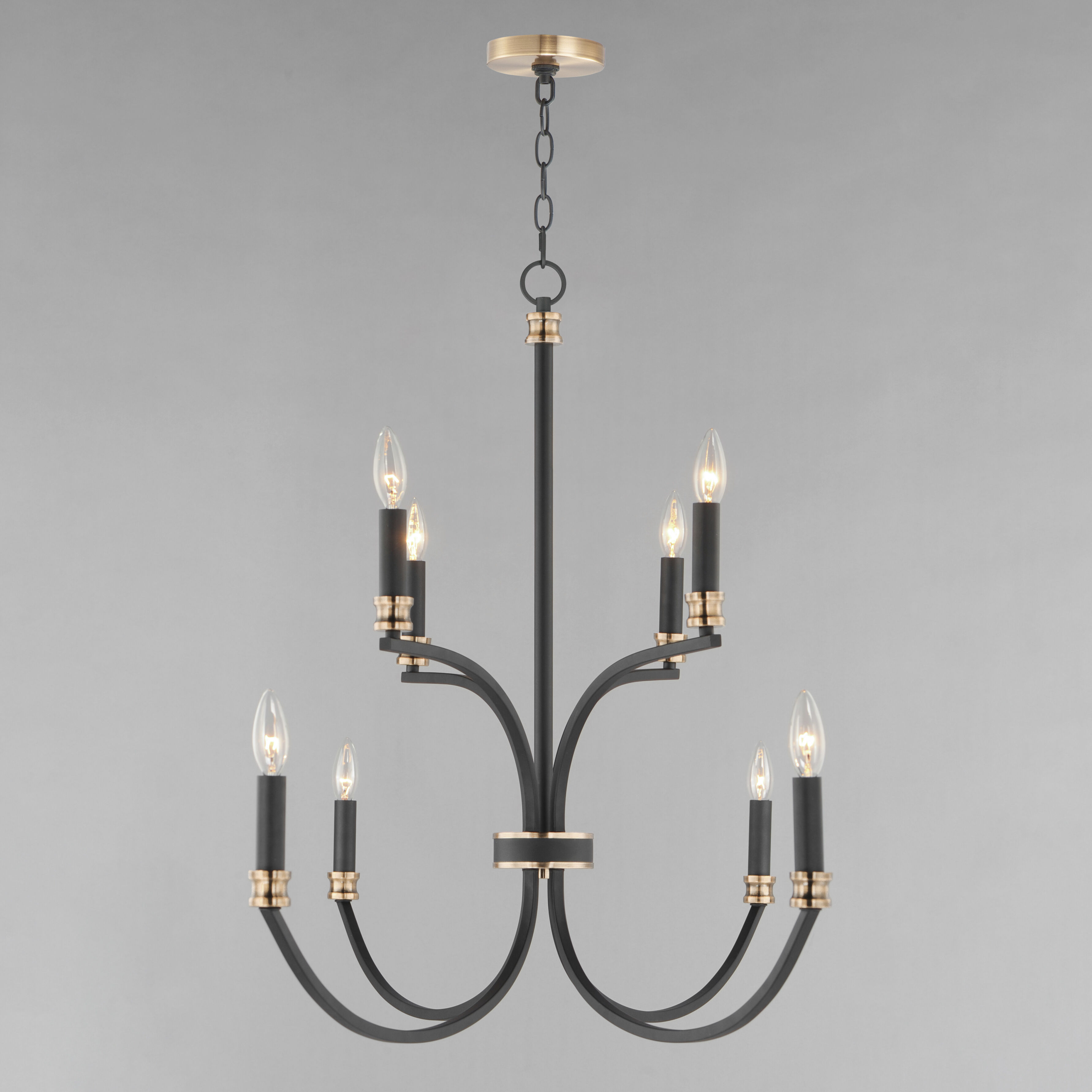 Charlton 8 Light 48 inch Black/Antique Brass Multi-Tier Chandelier Ceiling Light