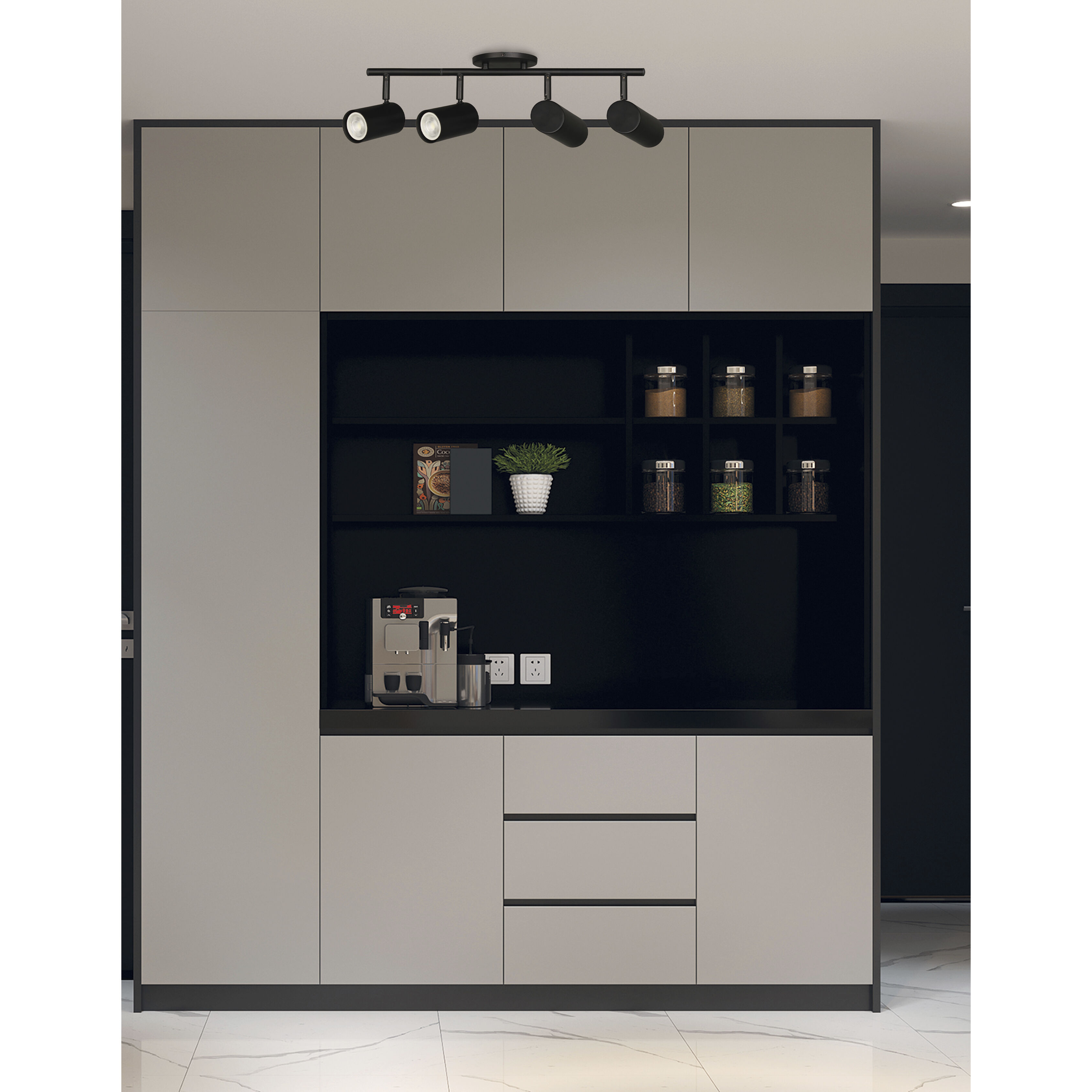 Taylor 4 Light 120 Matte Black Track Light Ceiling Light, Fixed Arm