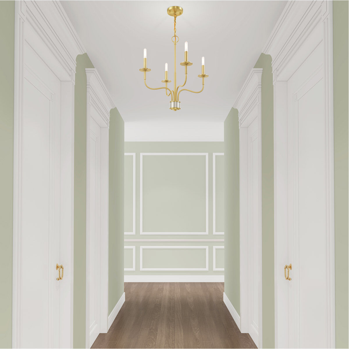 Lisbon 4 Light 20 inch Satin Brass Mini Chandelier Ceiling Light