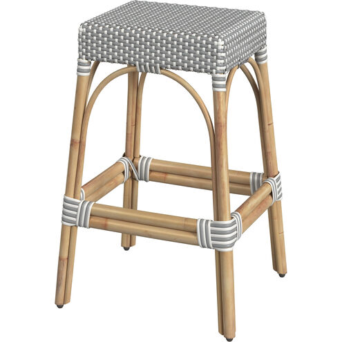 Robias Rectangular Rattan 30" Bar Stool in White and Gray Dot