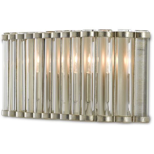 Warwick 2 Light 16 inch Contemporary Silver Leaf/Clear Wall Sconce Wall Light